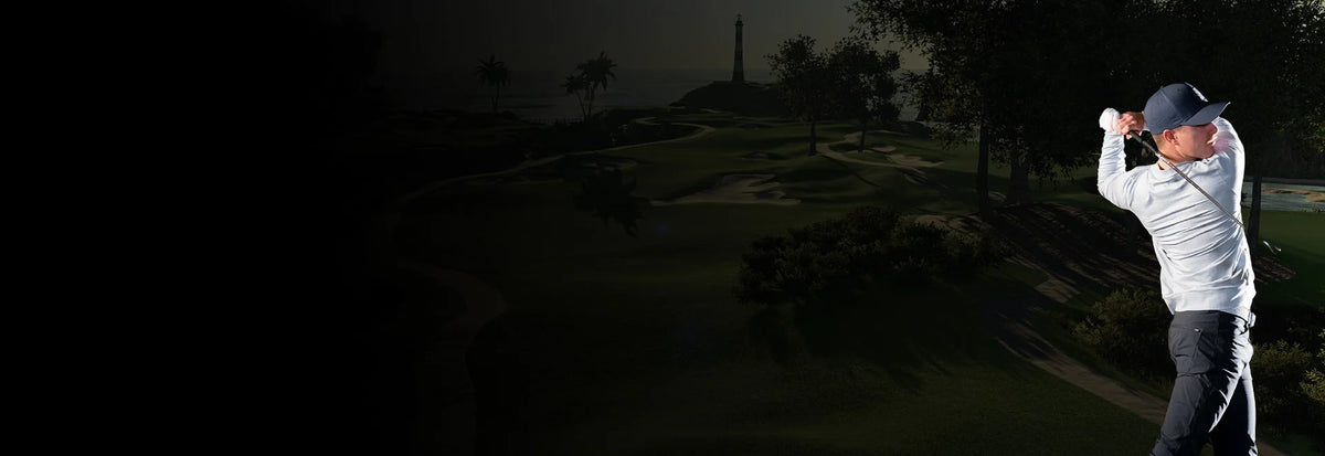 Golfer playing golf simulation software